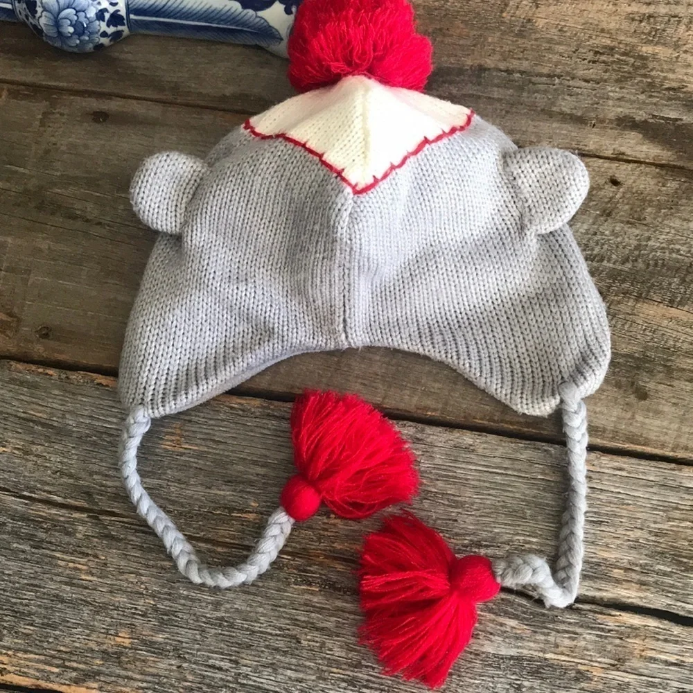 Sock Monkey Ear Flap Beanie With Tassels